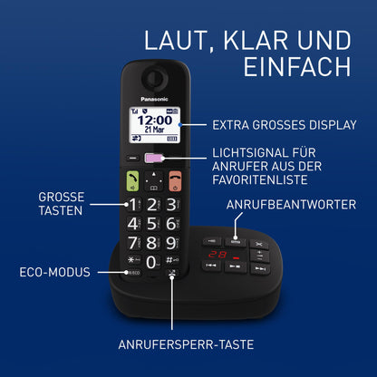 Panasonic KX-TGU133EXB Schnurlostelefon AB – 3 Mobilteile, Schwarz
