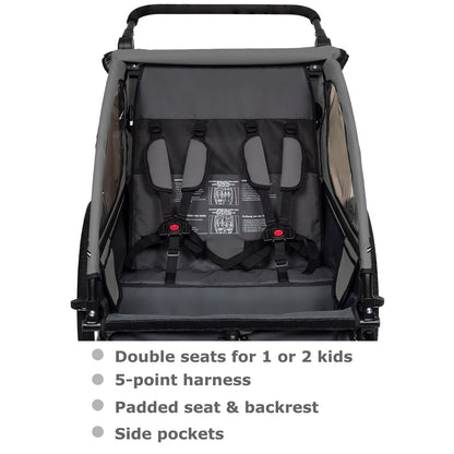 Tiggo VS Kinderanhänger 2in1 Fahrrad Buggy – dunkelgrau