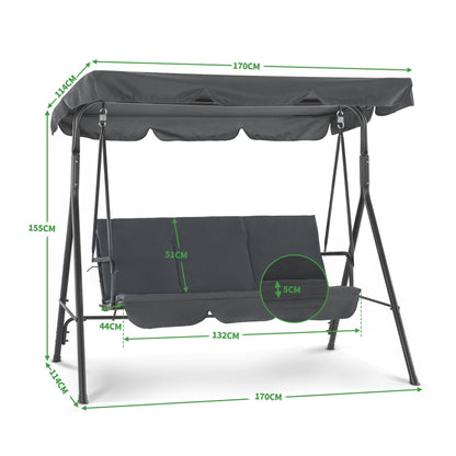 M MCombo Hollywoodschaukel 3-Sitzer mit verstellbarem Sonnendach, Grau