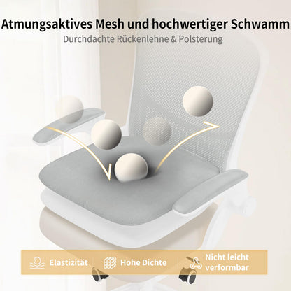 naspaluro Ergonomischer Bürostuhl Mesh - Grau, Klapparmlehnen