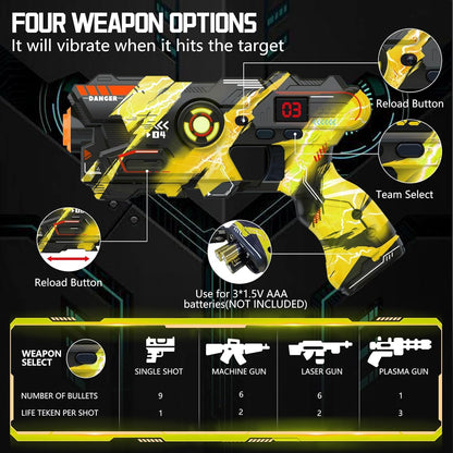 Kukiwhy Lasertag Set, 4 Pistolen & 4 LED-Westen mit Sprühfunktion