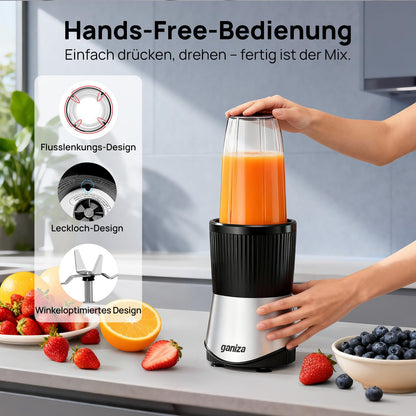 Ganiza Smoothie Maker CB08, 900 W Mini-Standmixer mit 3 To-Go-Bechern
