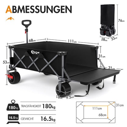 Portal Bollerwagen faltbar XXXL – 600L Volumen, 180kg Last