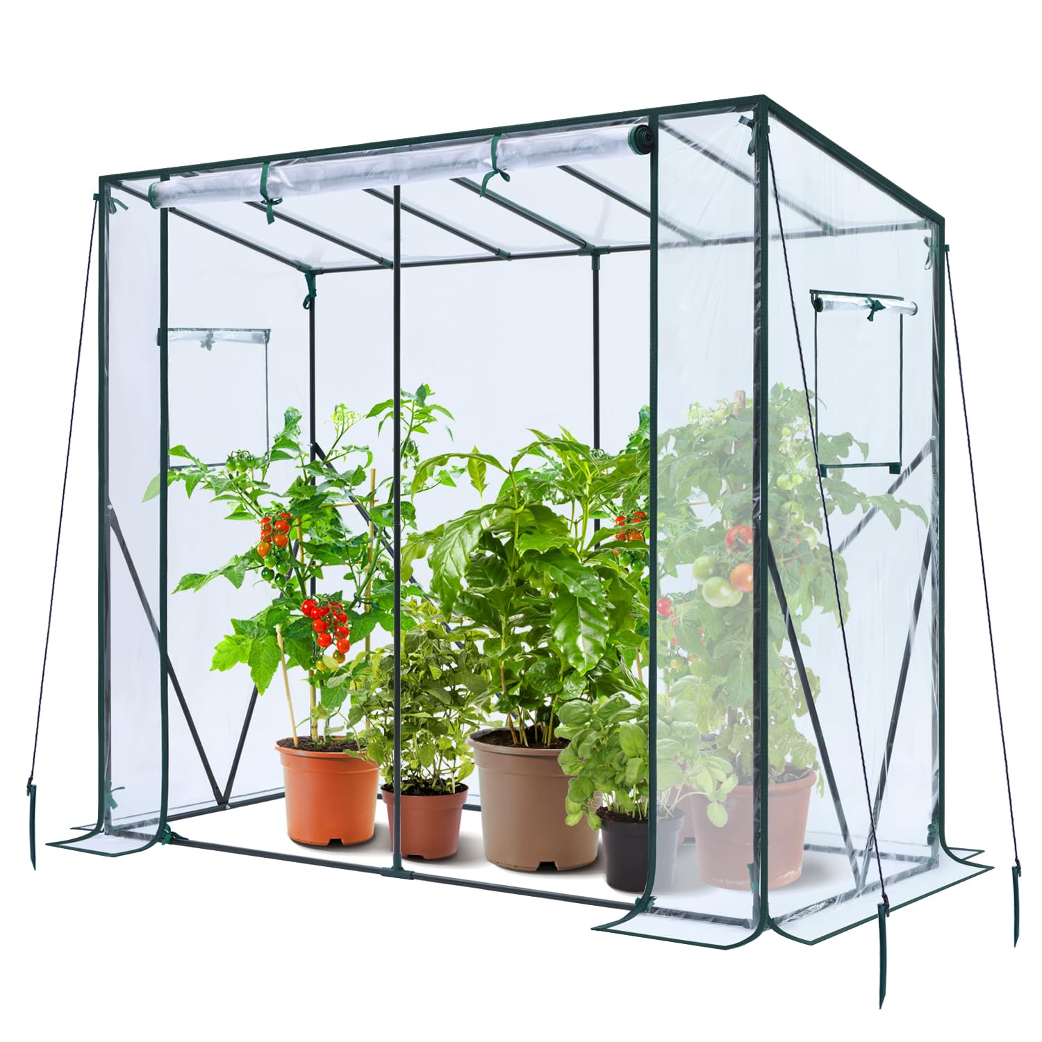 Ohuhu Tomatengewächshaus Begehbar 200x77x170 cm. Grünes PE-Gewächshaus mit Stahlrohrrahmen und Reißverschluss. Schützt Tomaten.