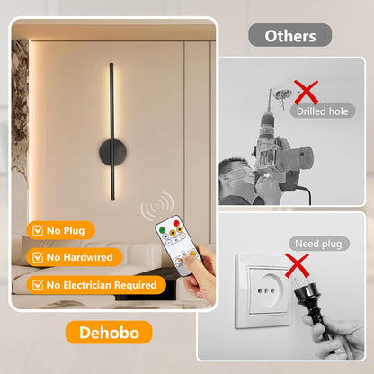 Dehobo LED Akku-Wandleuchte innen, dimmbar, schwarz, 60 cm, 2er-Set