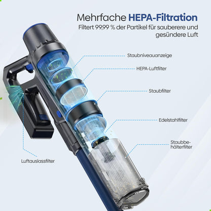 Olvy Akku-Staubsauger mit Wischfunktion, 350 W, 35 kPa, HEPA-Filter