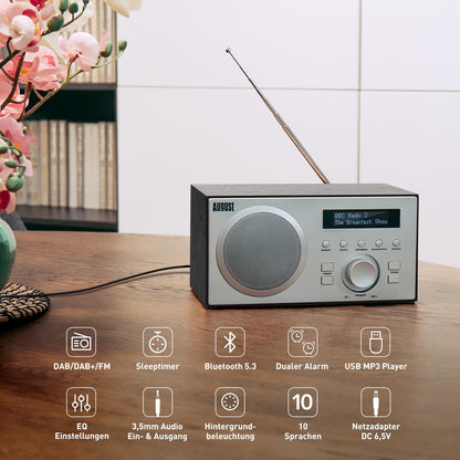 August MB420 DAB+/FM Küchenradio Bluetooth Holzgehäuse