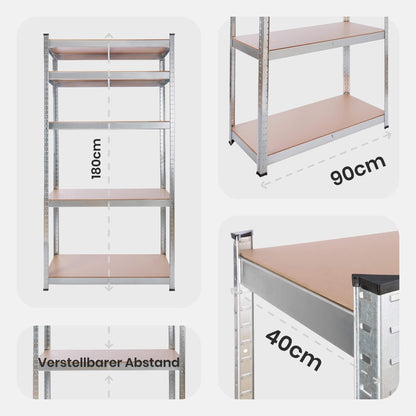 Arebos Schwerlastregal 2er Set, 180 x 90 x 40 cm, 875 kg, verzinkt