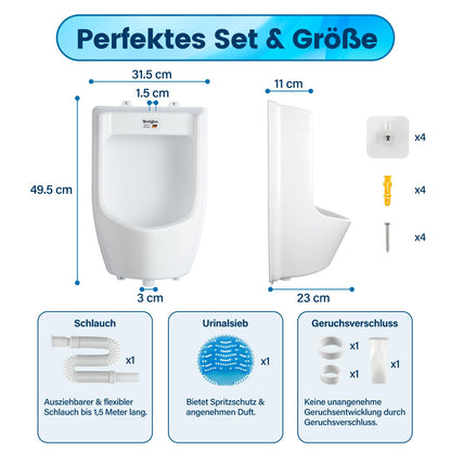 Kunststoff Pissoir Wandurinal Herren – Weiss PVC inkl. Schlauch