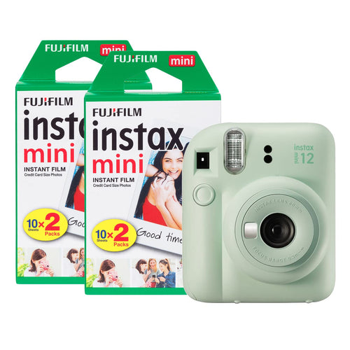 Fujifilm Instax Mini 12 analoge Sofortbildkamera - Minzgrün. Kompakte, abgerundete Kamera in Minzgrün zum Sofortausdrucken von Fotos.
