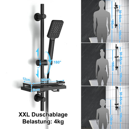 Görbach Brausestange Set mit Handbrause, Duschstange 70 cm, Schwarz