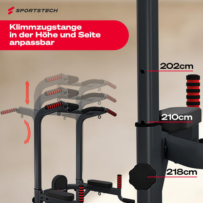 Sportstech 7in1 Power Tower PT300 Dip Station & Kraftturm – Schwarz
