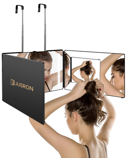 JUSRON Kosmetikspiegel mit LED-Licht, 360 Grad Klappspiegel, dreiteilig und faltbar