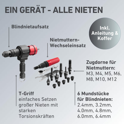 Fortum 2-in-1 Nietaufsatz Blindnieten & Nietmuttern für Akkuschrauber