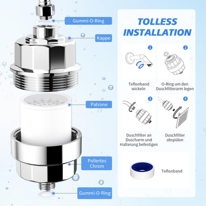 SR SUN RISE Duschfilter 20-Stufen mit 3 Filterpatronen, Chrom