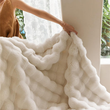 GKXLH Kuscheldecke Kaninchen Kunstfell 1200GSM - Weiss 160x200cm