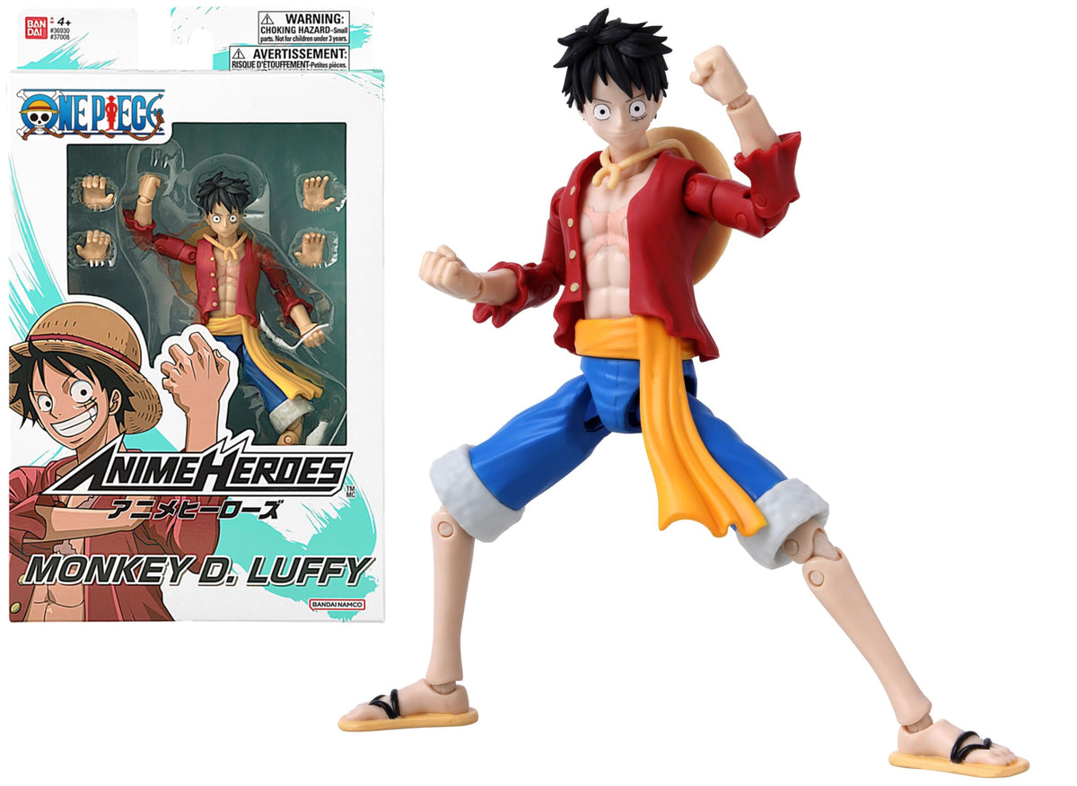 Bandai Anime Heroes One Piece Monkey D. Ruffy Figur 17 cm mit 16 Gelenkpunkten und austauschbaren Händen