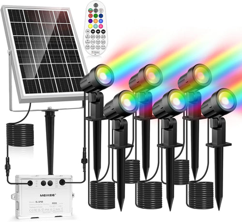 MEIKEE Solarstrahler für Aussen, RGB mit Fernbedienung, 6 Stück mit Solarpanel und Erdspiess für Garten und Wege
