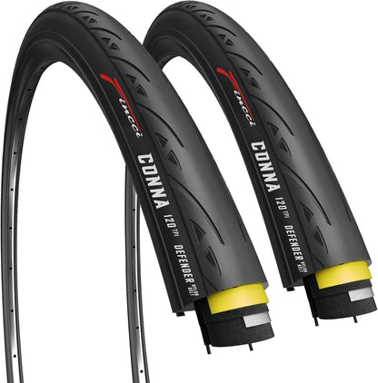 Fincci Rennrad Reifen 700x25c 2er-Pack mit Pannenschutz 120 TPI – schwarzer Faltreifen mit Slick-Profil