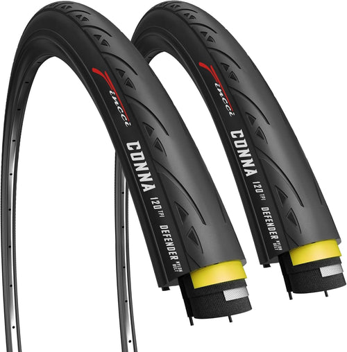 Fincci Rennrad Reifen 700x25c 2er-Pack mit Pannenschutz 120 TPI – schwarzer Faltreifen mit Slick-Profil