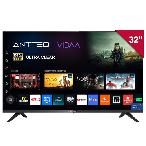 Antteq L32 Smart TV 32 Zoll Full HD D-LED Fernseher mit Triple Tuner, randloses Design