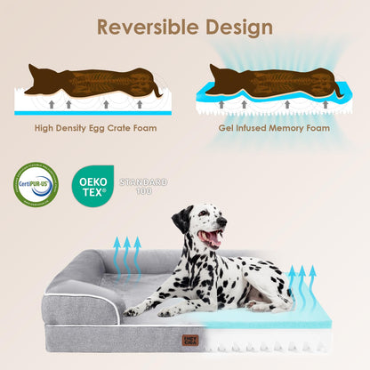 EHEYCIGA Orthopädisches Hundebett Memory Foam waschbar 91x68cm Grau