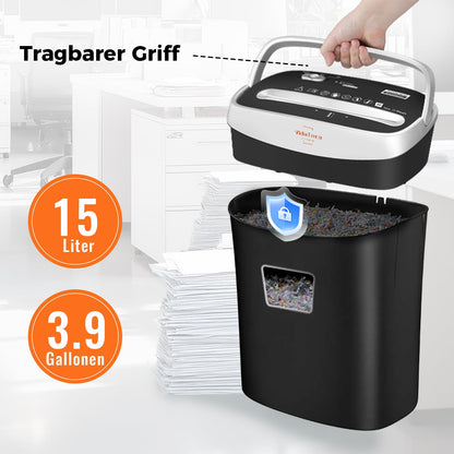 VidaTeco Aktenvernichter Kreuzschnitt P-4, 10 Blatt, 15 L Behälter