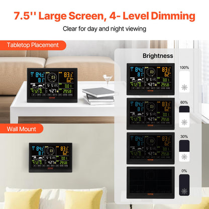 VEVOR Profi WLAN-Wetterstation 7-in-1 – Solarbetrieben, 7,5-Zoll-Display