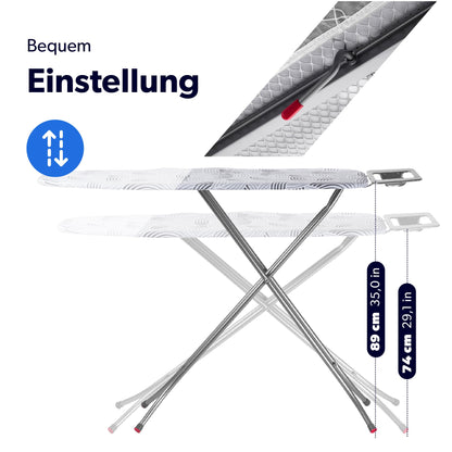 KADAX Bügelbrett klappbar mit Bügeleisenablage, 114 x 34 cm, Grau