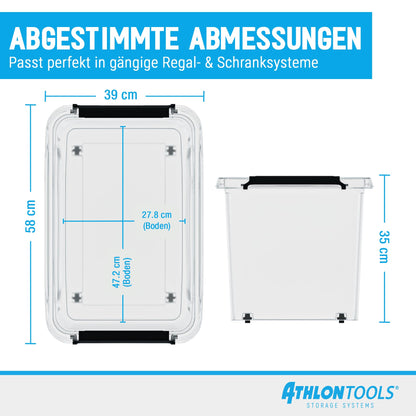 ATHLON TOOLS Aufbewahrungsboxen mit Deckel 60 l 4er-Set transparent