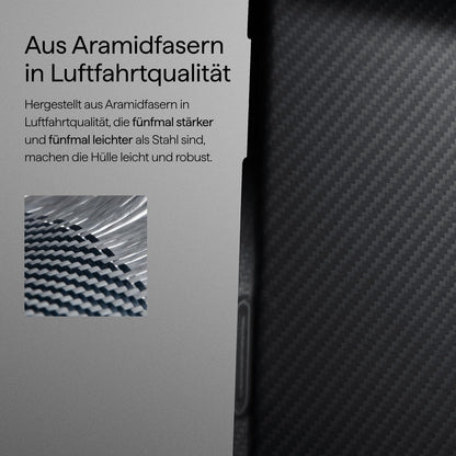 Pitaka iPhone 17 Pro Hülle Aramid Magsafe - ultra dünn, Schwarz/Grau