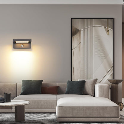 LED Wandleuchte Aussen Innen mit Bewegungsmelder,22W Außenlampe Wand,IP65 Wasserdichte Außenwandleuchte 3000K Warmweiß Wandlampe,Aussenleuchte mit 350° Schwenkbar Panel für Garten Terrasse Dunkelgrau