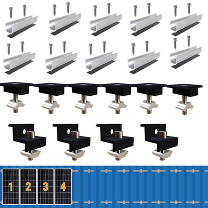 Warmfay Solarmodul-Halterung Set, Aluminium, schwarz eloxiert, 30-35mm, mit End- und Mittelklemmen