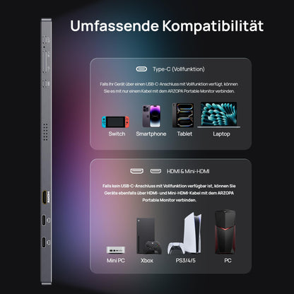 ARZOPA Z3FC Portabler Monitor 16,1 Zoll 2,5K QHD 180 Hz Grau
