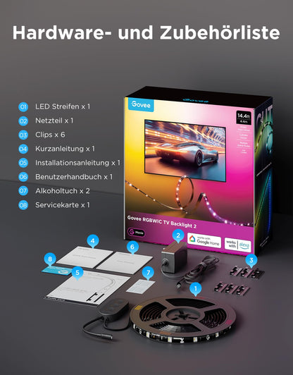 Govee TV LED Hintergrundbeleuchtung 2 RGBWIC 4,4 m für 32-70 Zoll TVs