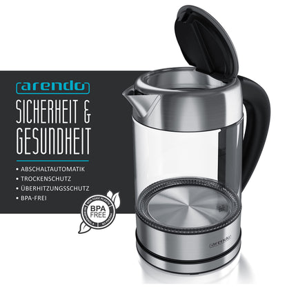 Arendo BLOOM Glas-Wasserkocher mit Temperatureinstellung, 1,7 l