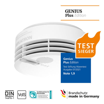 Hekatron Genius Plus Rauchmelder mit 10-Jahres-Batterie, 10 Stück