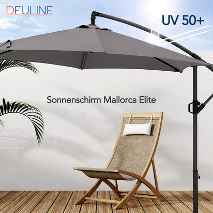Deuline Mallorca-Elite Ampelschirm Ø 300 cm, 360° drehbar, grau