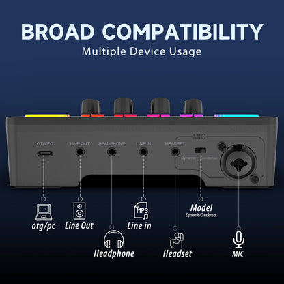 FIFINE MI19 Gaming Audio Mixer – Mischpult mit XLR und RGB