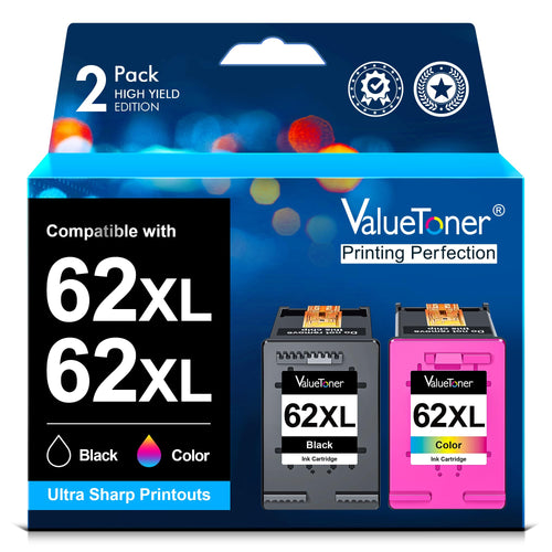 Valuetoner 62XL Druckerpatronen kompatibel für HP 62, 2er-Pack, schwarze und farbige Tintenpatrone