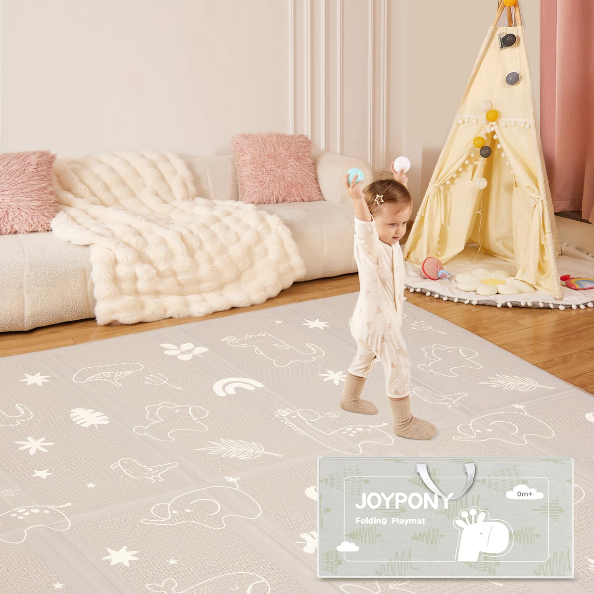 Joypony Krabbelmatte Baby, faltbare Spielmatte 180x200 cm, Wald