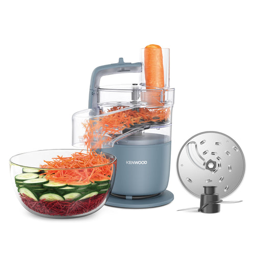 Kenwood MultiPro Go FDP22.130GY Kompakt-Küchenmaschine - Blau. Blaues Gerät zum Zerkleinern, Reiben und Mixen von Zutaten.