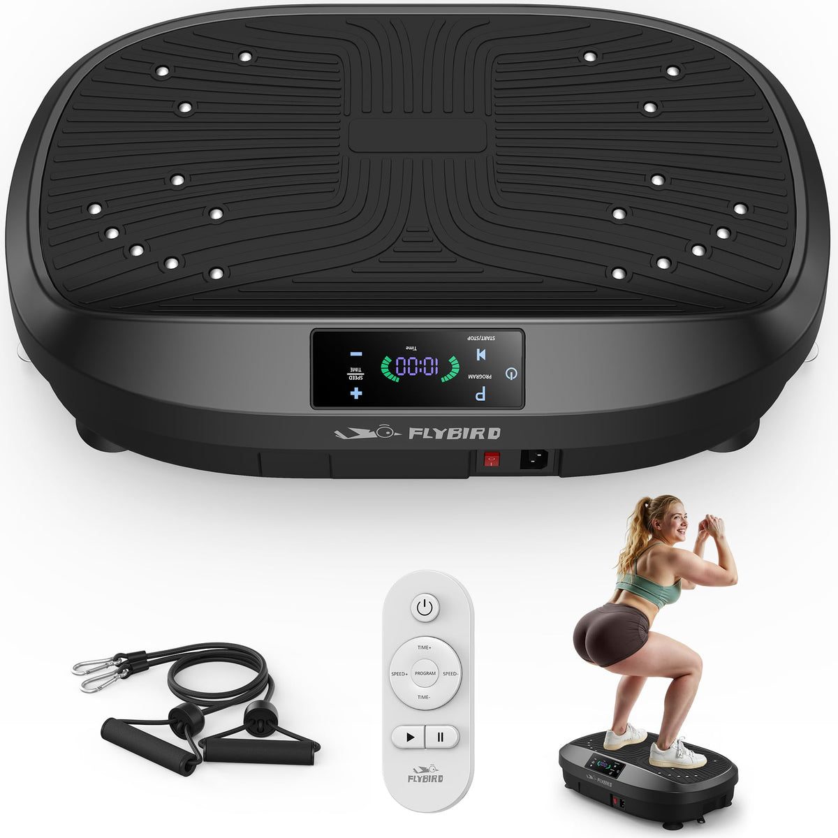 FLYBIRD Vibrationsplatte 23HRSZJ-Noir, 120 Stufen, 150 kg Tragkraft – Ganzkörpertraining mit Fernbedienung