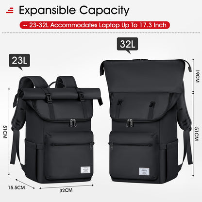 Lubardy Rolltop-Rucksack wasserdicht mit 17,3 Zoll Laptopfach