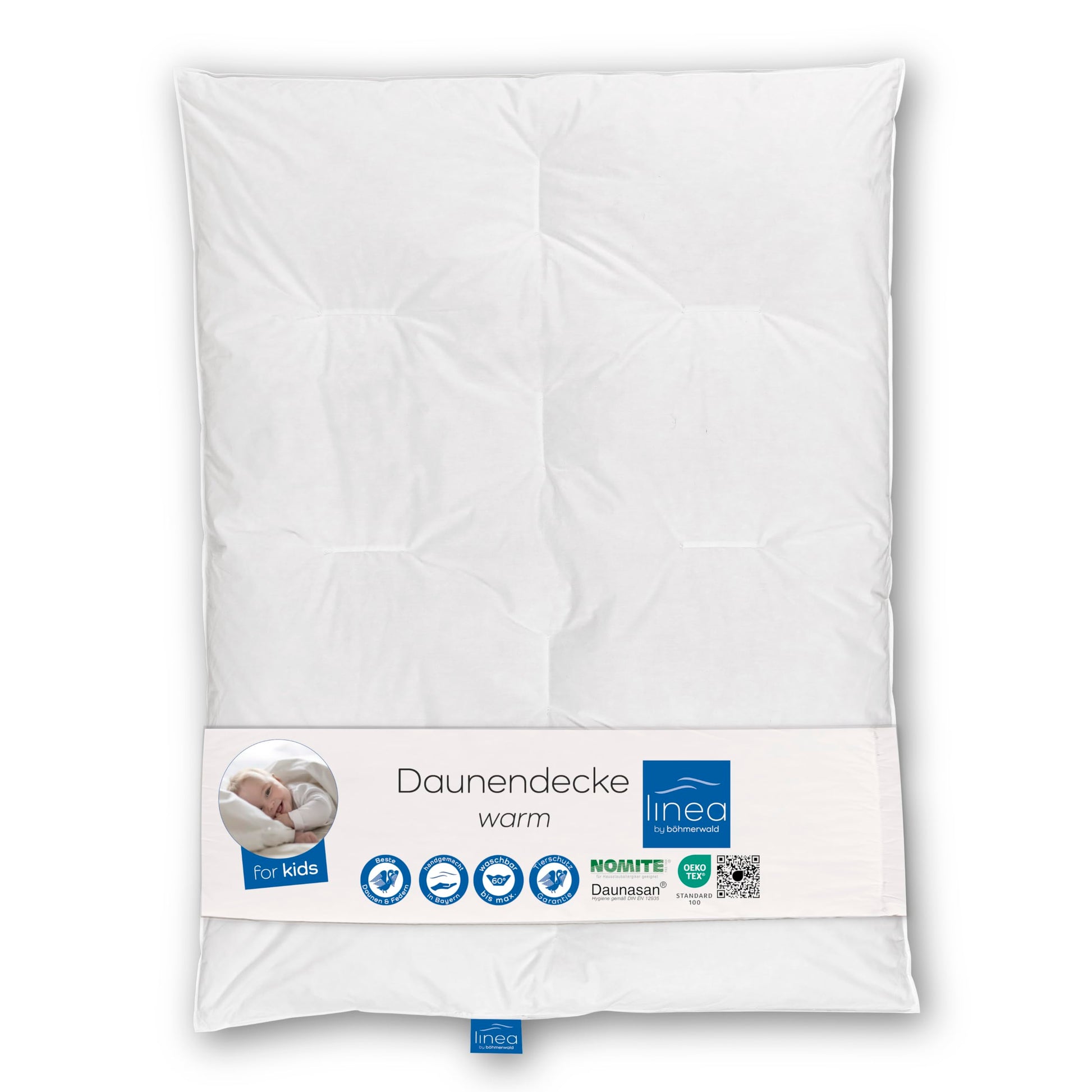 böhmerwald LINEA Kids Kleinkind Daunebett – 100x135 cm Weiss. Weißes, rechteckiges Daunenbett. Bietet Wärme für Kleinkinder.