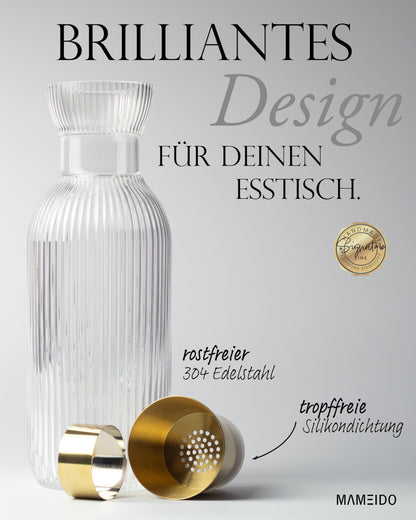 MAMEIDO Wasserkaraffe 1,5 l, Glaskaraffe mit Ausgiesser & Sieb