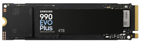 Samsung 990 EVO Plus NVMe M.2 SSD Speicher 4 TB. Schwarze Platine mit Chips. Schneller Datenspeicher für PC-Systeme.