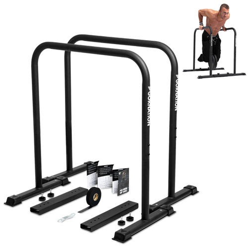 GORNATION Premium Dip Barren Dip Station: Schwarze, verstellbare Parallelbarren. Für Dips und Bodyweight-Training daheim/draußen.