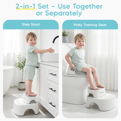 Maliton Kindertoilettensitz mit 2-stufigem Tritthocker, weiss-grau