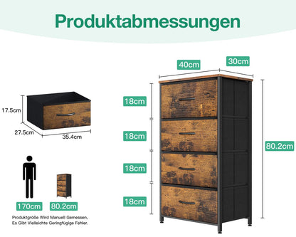 Coleshome Schmale Kommode mit 4 Stoffschubladen, Stahlrahmen, Retro